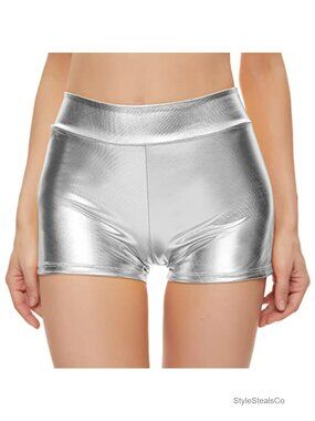 Metallic High Waisted Booty Shorts Rave Dance Festival Bottoms